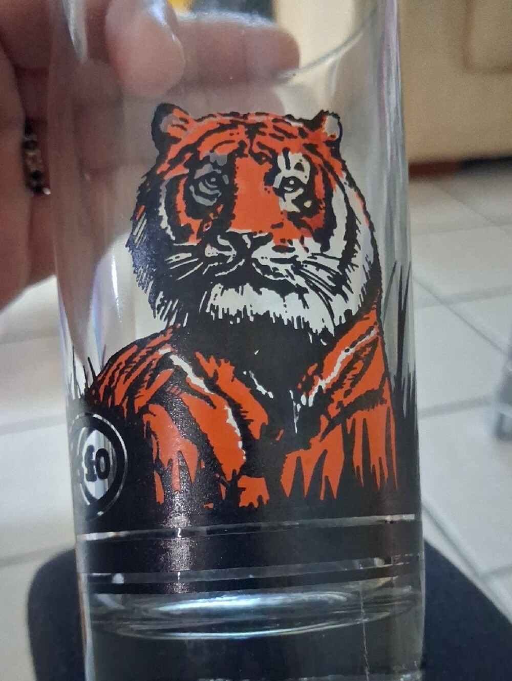 Vintage Esso Orange & Black Tiger Glass Tumbler